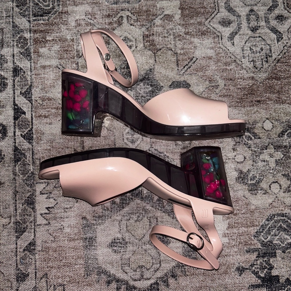 RARE Melissa x Patrick Cox Heart Heel Jelly Sandals 8 Blush Pink